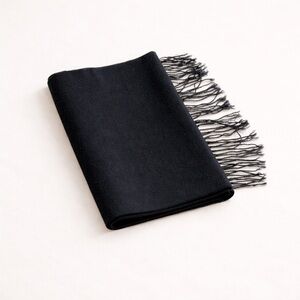 Black 100% Cashmere Fringe Scarf Soft Knit Minimalist Classic
